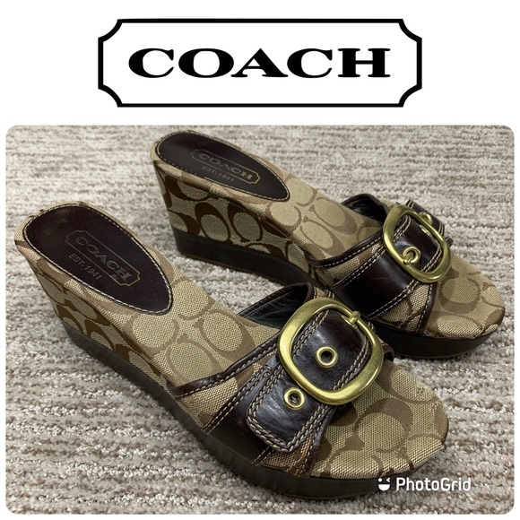 Coach Shoes - COACH Gretta Wedge Monogram Slide Size 7M